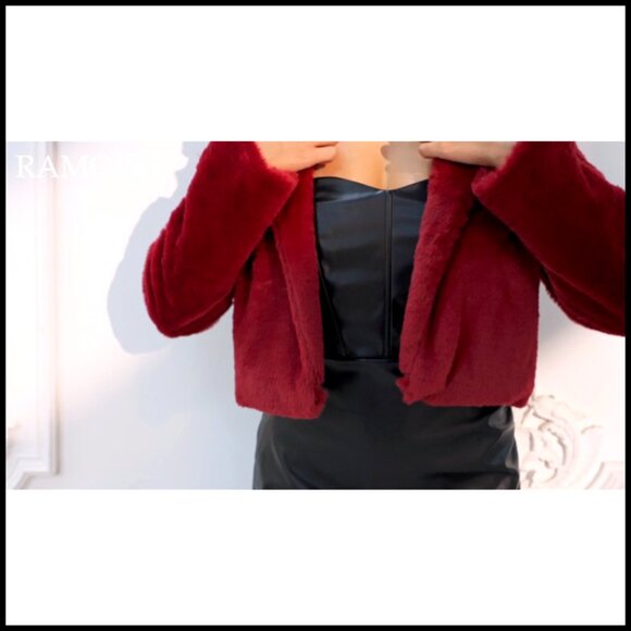 Faux Fur Cropped Jacket Open Front Shaggy Coat Y2K Chic Winter Outerwear - Picture 7 of 7